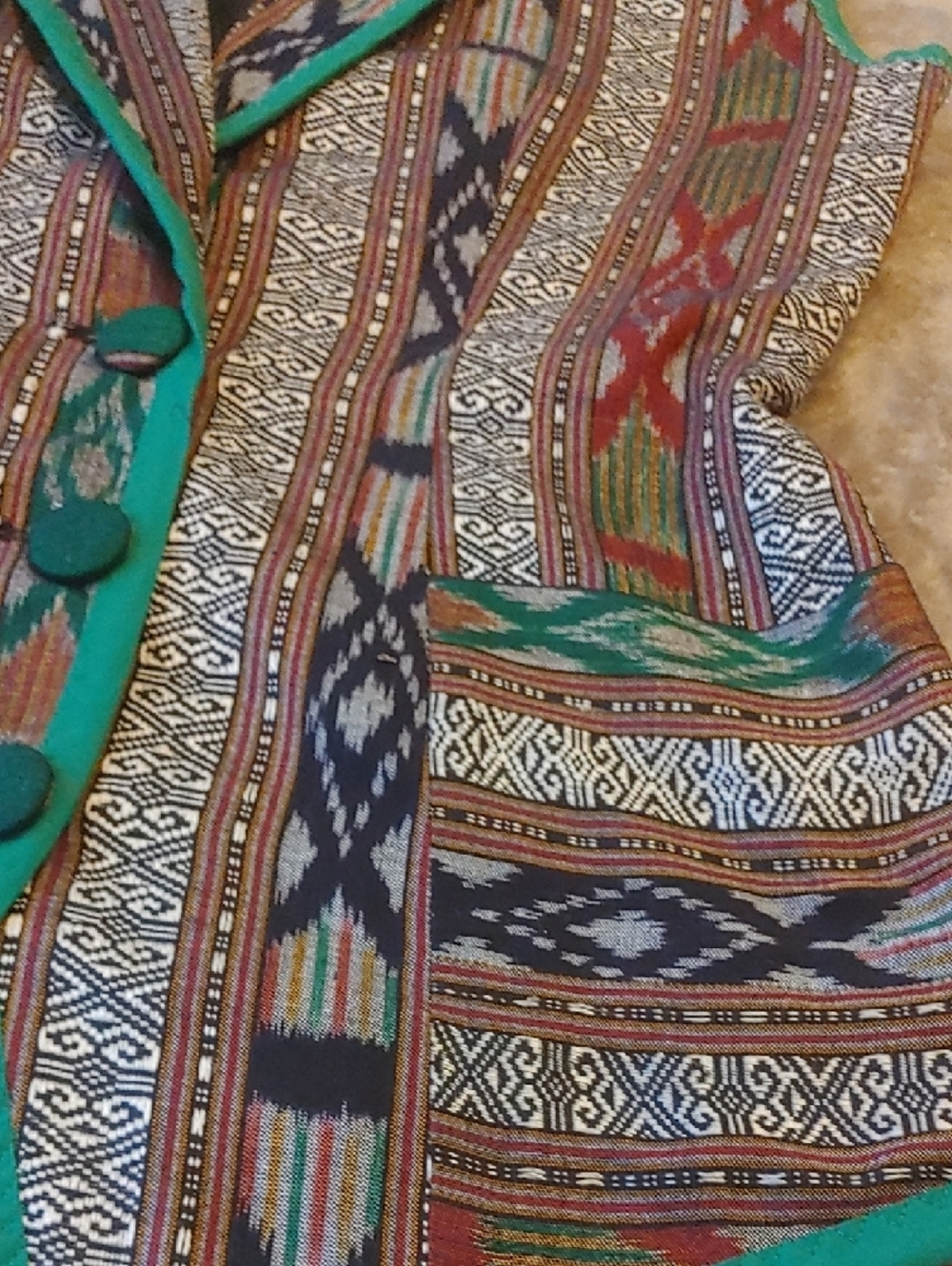 Boho Woven Patchwork Vest with Teal Trim - Picture 6 of 14
